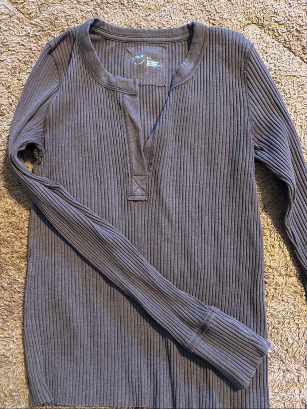 Ribbed Long Sleeve Henley Top